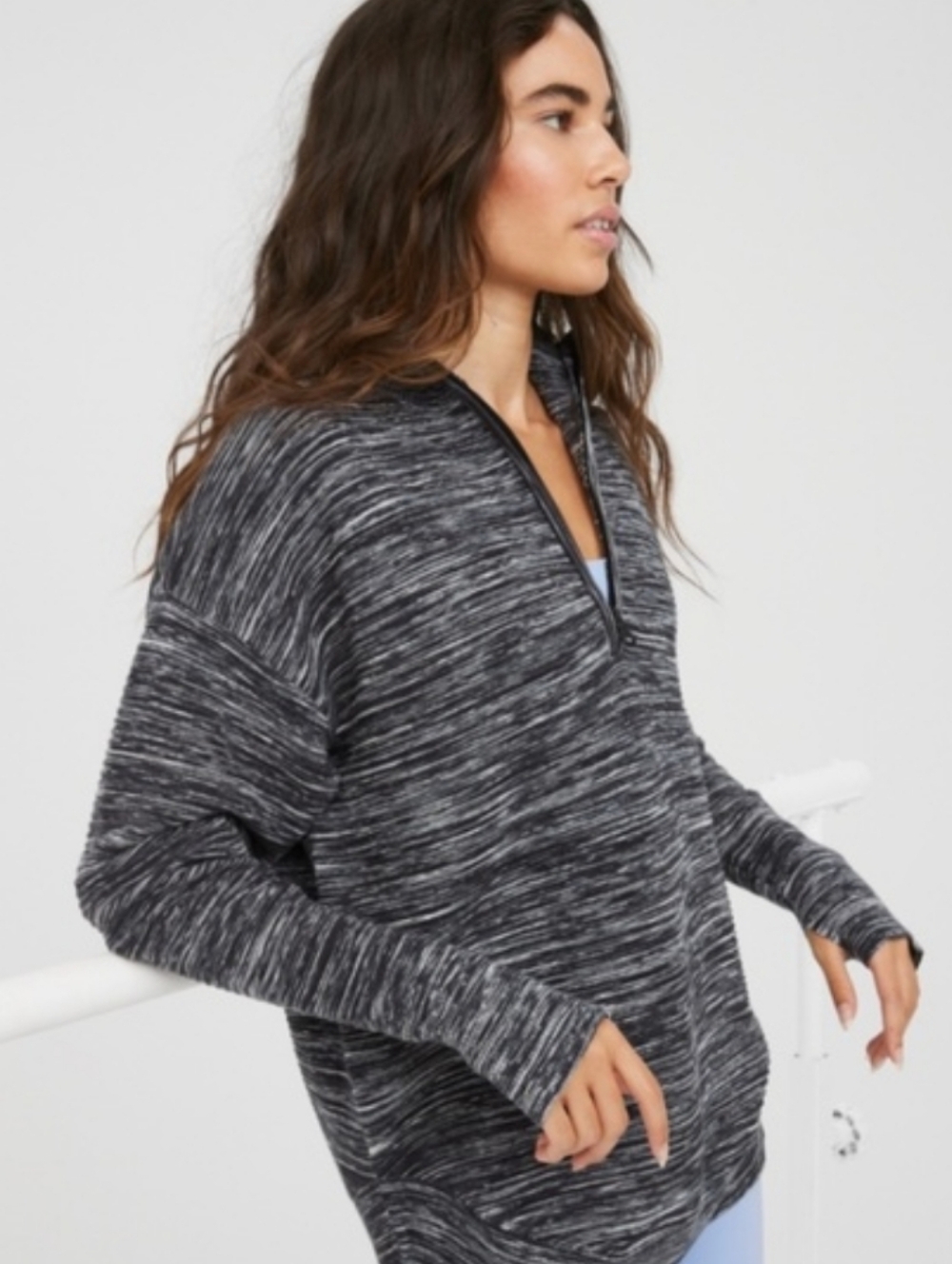 Offline By Aerie Quarter Zip Sweater Shirt In Space Dye Gray Size XS